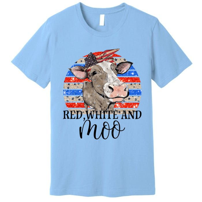 Vintage Heifer Us Flag Red White And Moo July 4th Farmers Gift Premium T-Shirt