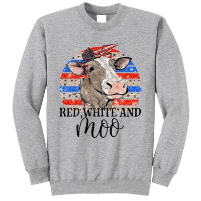 Vintage Heifer Us Flag Red White And Moo July 4th Farmers Gift Tall Sweatshirt