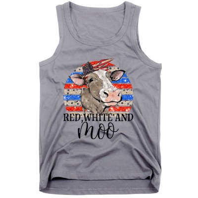 Vintage Heifer Us Flag Red White And Moo July 4th Farmers Gift Tank Top