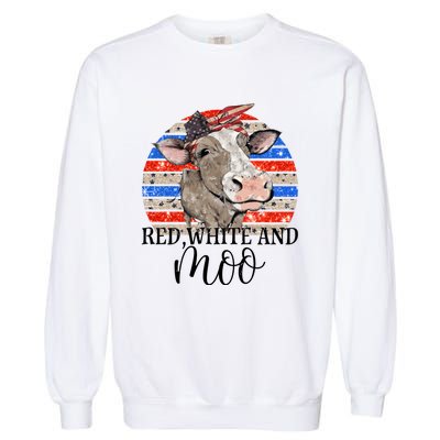 Vintage Heifer Us Flag Red White And Moo July 4th Farmers Gift Garment-Dyed Sweatshirt