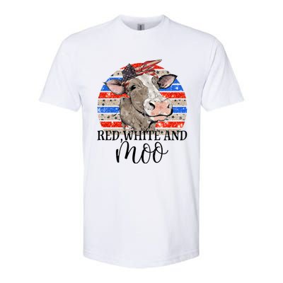 Vintage Heifer Us Flag Red White And Moo July 4th Farmers Gift Softstyle CVC T-Shirt