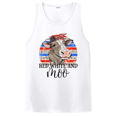 Vintage Heifer Us Flag Red White And Moo July 4th Farmers Gift PosiCharge Competitor Tank