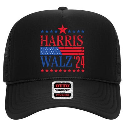 Vintage Harris Walz 2024 American Flag 2024 Harris Election Premium High Crown Mesh Back Trucker Hat