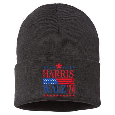 Vintage Harris Walz 2024 American Flag 2024 Harris Election Premium Sustainable Knit Beanie