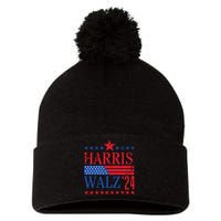 Vintage Harris Walz 2024 American Flag 2024 Harris Election Premium Pom Pom 12in Knit Beanie