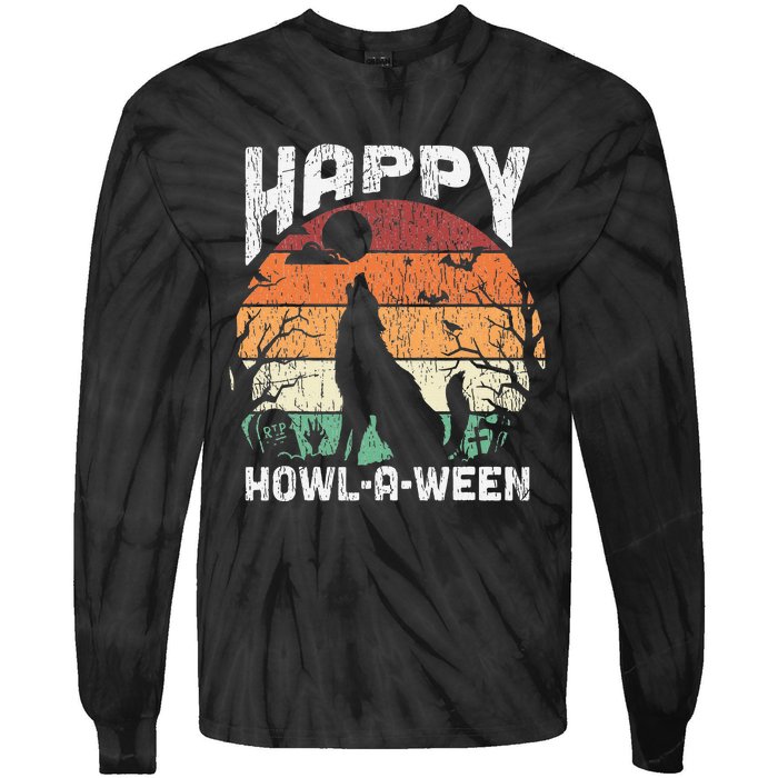 Vintage Halloween Wolf Costume Tie-Dye Long Sleeve Shirt