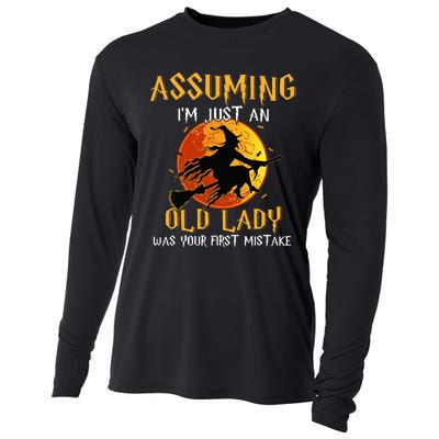 Vintage Halloween Witch Costume Beware of This Old Lady Cooling Performance Long Sleeve Crew