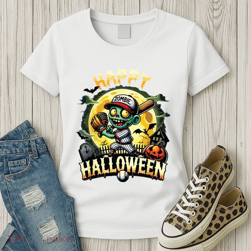 Vintage Halloween Zombie Baseball Skeleton Baseball Players Womens T-Shirt