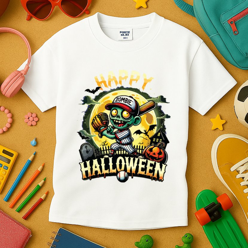 Vintage Halloween Zombie Baseball Skeleton Baseball Players Kids T-Shirt