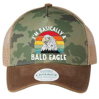 Vintage I Am Basically A Bald Eagle Funny Bald Head America Legacy Tie Dye Trucker Hat