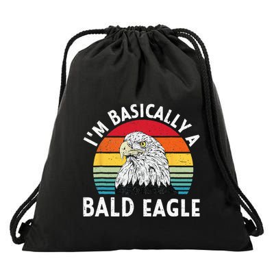 Vintage I Am Basically A Bald Eagle Funny Bald Head America Drawstring Bag