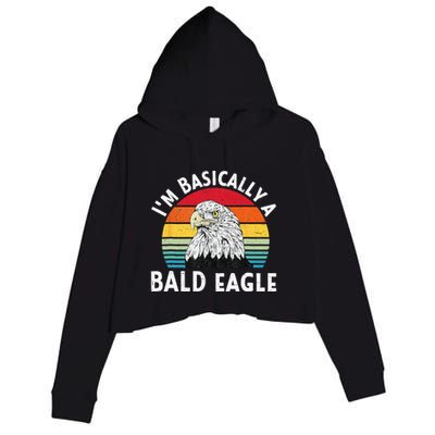 Vintage I Am Basically A Bald Eagle Funny Bald Head America Crop Fleece Hoodie