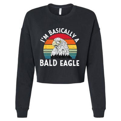 Vintage I Am Basically A Bald Eagle Funny Bald Head America Cropped Pullover Crew