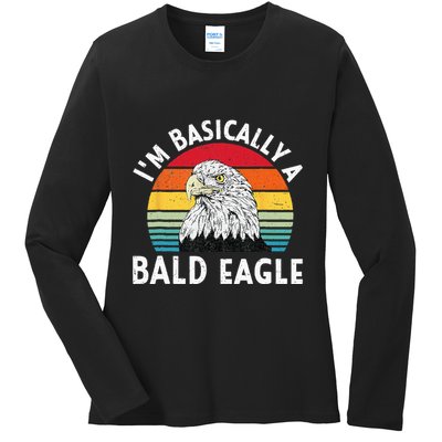 Vintage I Am Basically A Bald Eagle Funny Bald Head America Ladies Long Sleeve Shirt