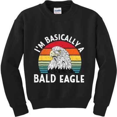 Vintage I Am Basically A Bald Eagle Funny Bald Head America Kids Sweatshirt