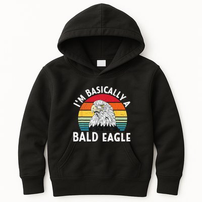 Vintage I Am Basically A Bald Eagle Funny Bald Head America Kids Hoodie
