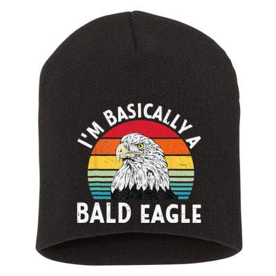 Vintage I Am Basically A Bald Eagle Funny Bald Head America Short Acrylic Beanie