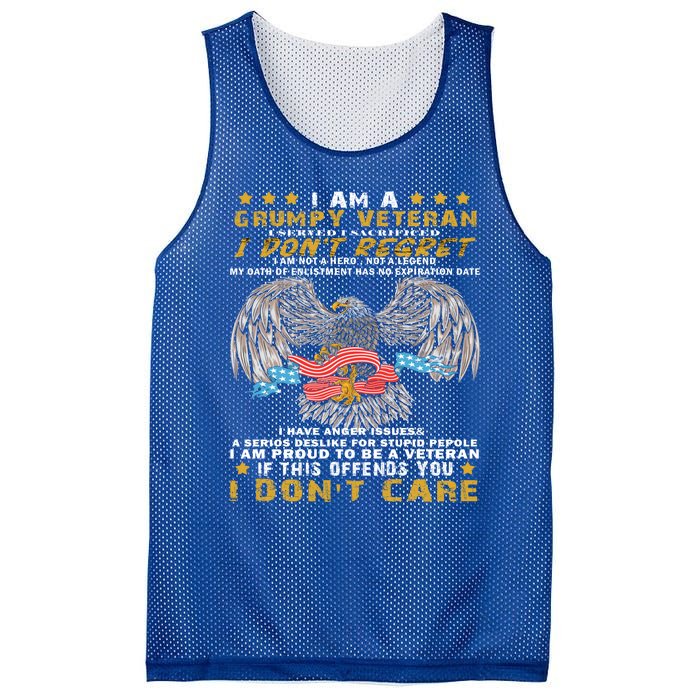 Vintage I Am A Grumpy Veteran I Served I Sacrificed Gift Mesh Reversible Basketball Jersey Tank