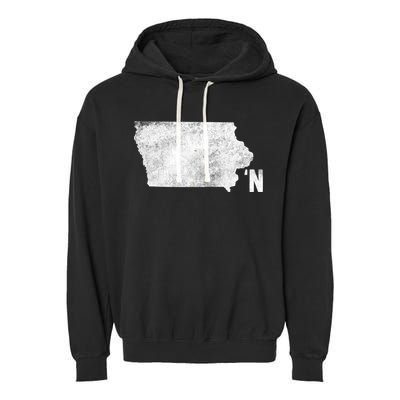 Vintage Iowa Apostrophe N State Map Outline Meaningful Gift Garment-Dyed Fleece Hoodie