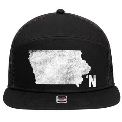 Vintage Iowa Apostrophe N State Map Outline Meaningful Gift 7 Panel Mesh Trucker Snapback Hat