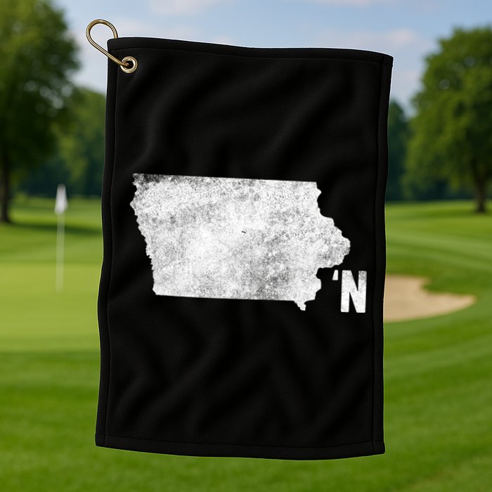 Vintage Iowa Apostrophe N State Map Outline Meaningful Gift Golf Towel