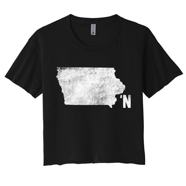 Vintage Iowa Apostrophe N State Map Outline Meaningful Gift Crop Top