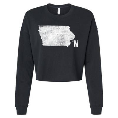 Vintage Iowa Apostrophe N State Map Outline Meaningful Gift Cropped Pullover Crew