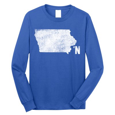 Vintage Iowa Apostrophe N State Map Outline Meaningful Gift Long Sleeve Shirt