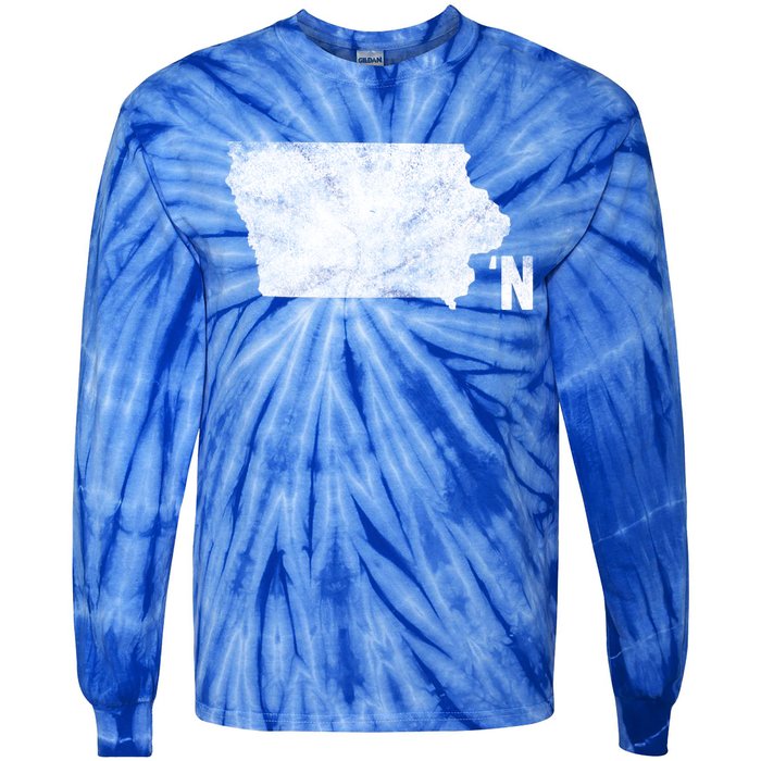 Vintage Iowa Apostrophe N State Map Outline Meaningful Gift Tie-Dye Long Sleeve Shirt