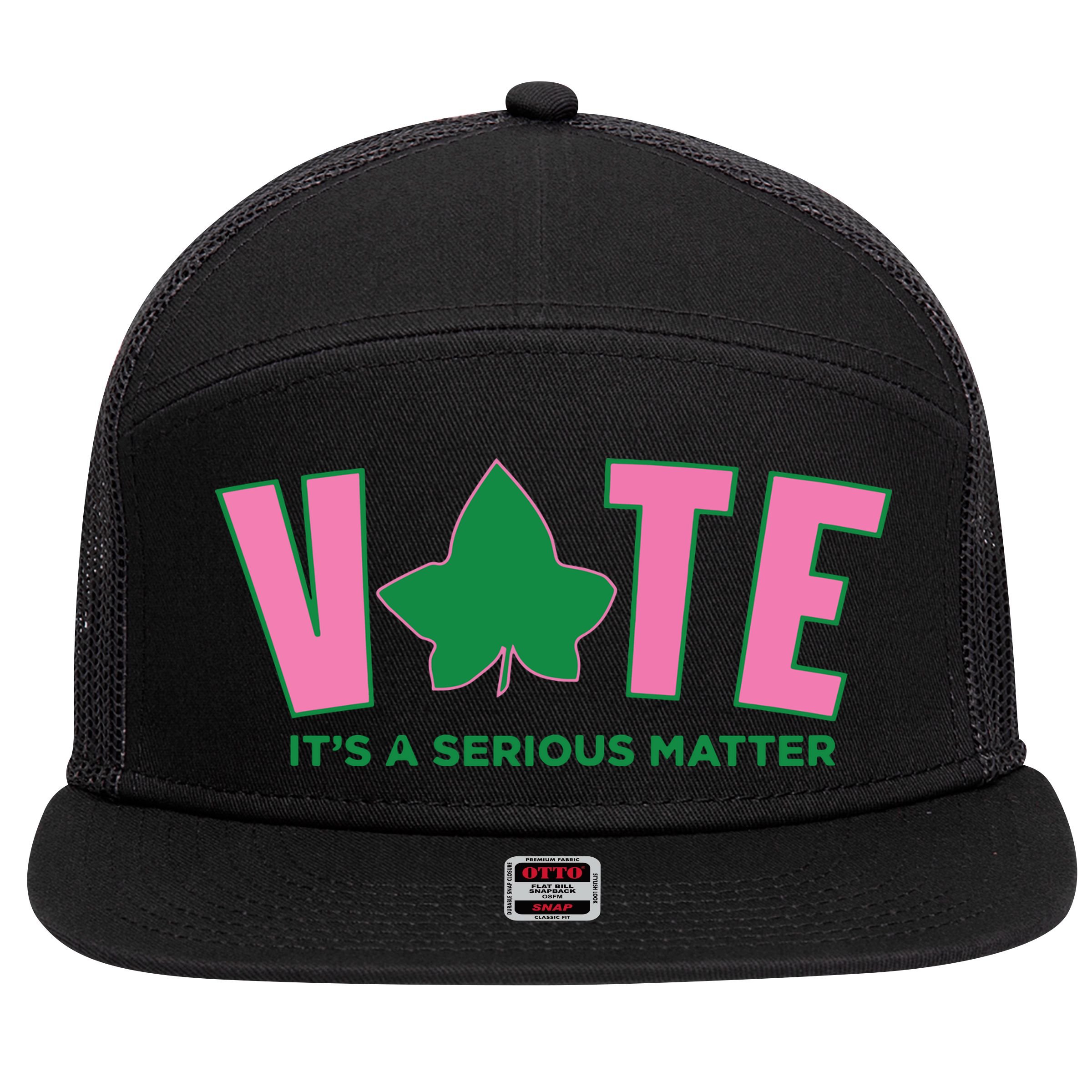 Vote Its A Serious Matter Green 7 Panel Mesh Trucker Snapback Hat