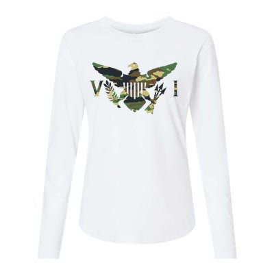 Virgin Islands Army Camo Flag Womens Cotton Relaxed Long Sleeve T-Shirt