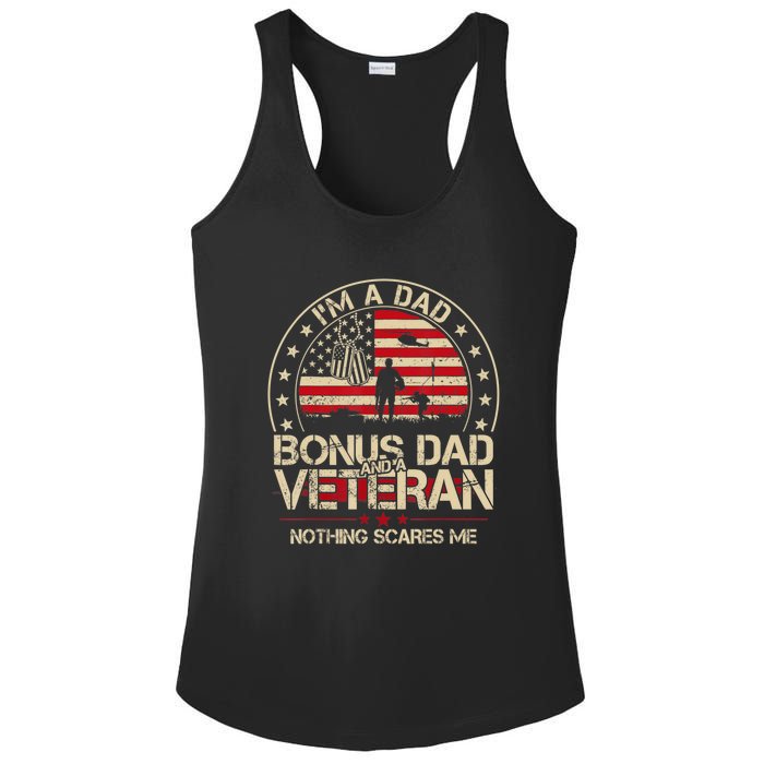 Vintage I'm A Dad Bonus Dad And A Veteran Ladies PosiCharge Competitor Racerback Tank