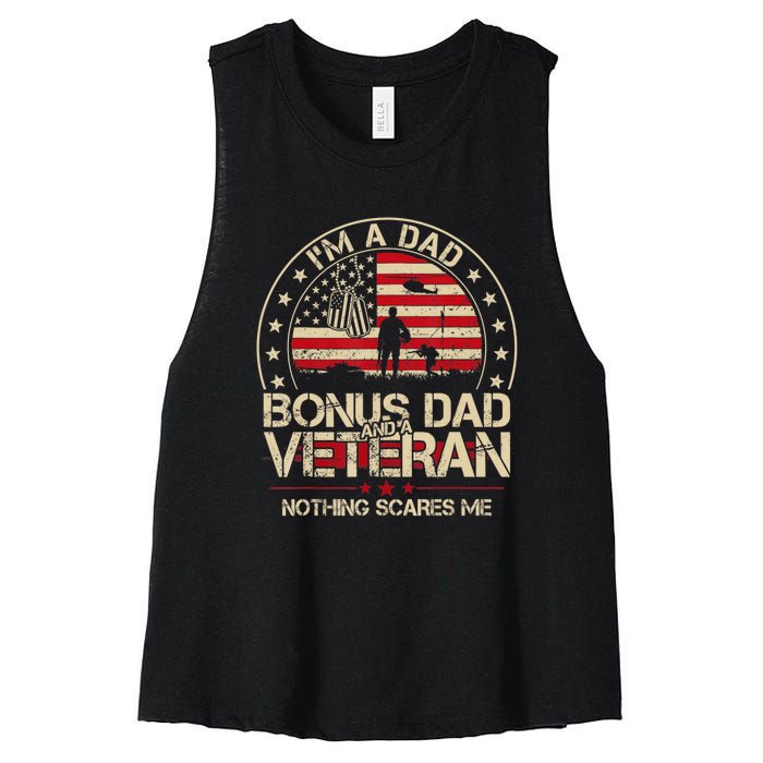 Vintage I'm A Dad Bonus Dad And A Veteran Women's Racerback Cropped Tank