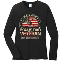 Vintage I'm A Dad Bonus Dad And A Veteran Ladies Long Sleeve Shirt