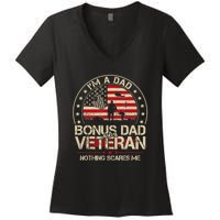 Vintage I'm A Dad Bonus Dad And A Veteran Women's V-Neck T-Shirt