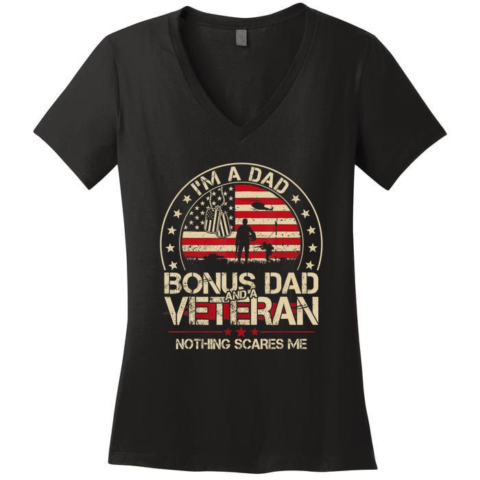 Vintage I'm A Dad Bonus Dad And A Veteran Women's V-Neck T-Shirt