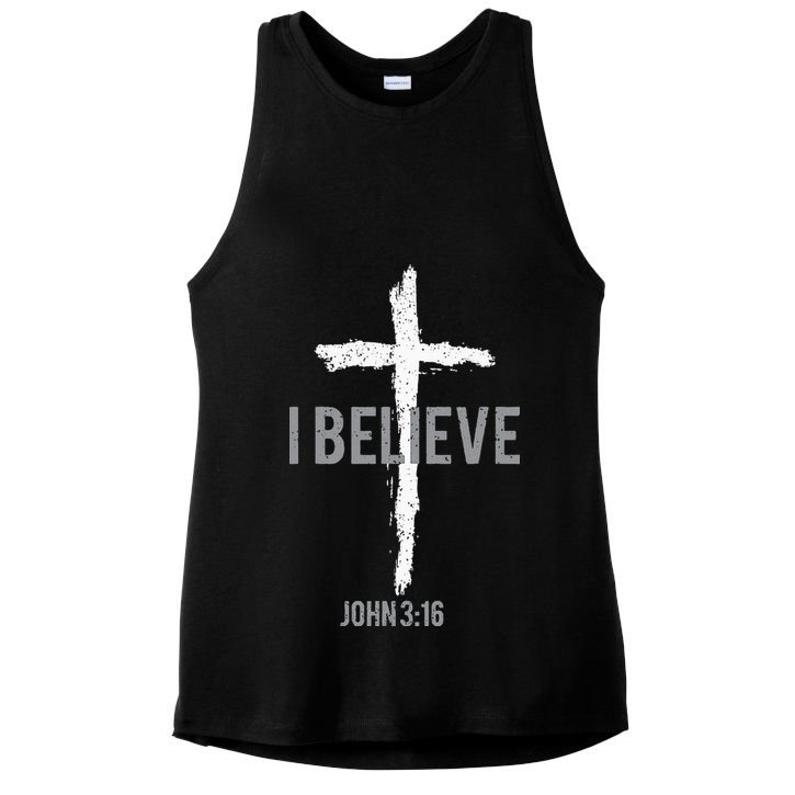Vintage I Believe John 3_16 Christian Ladies PosiCharge Tri-Blend Wicking Tank