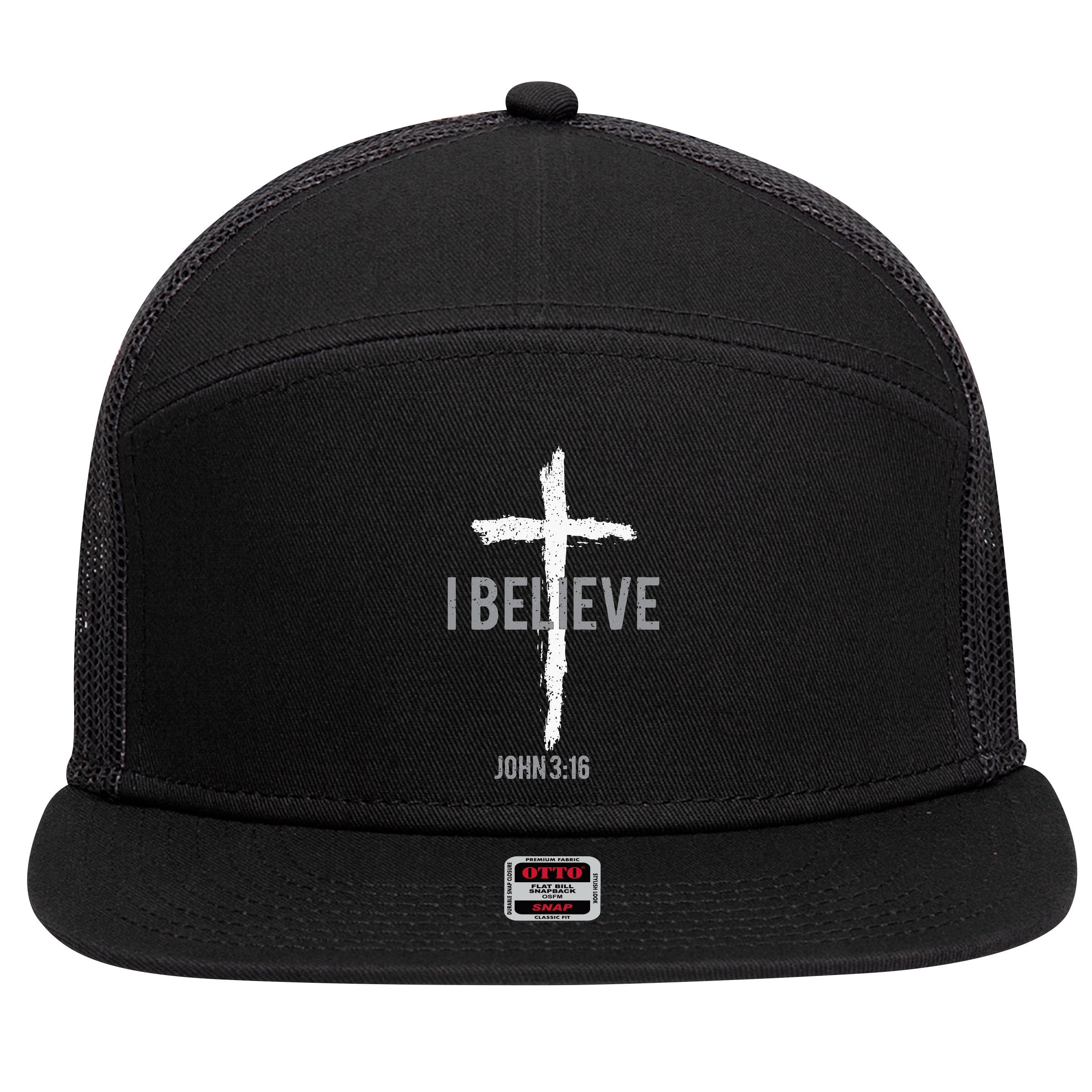 Vintage I Believe John 3_16 Christian 7 Panel Mesh Trucker Snapback Hat