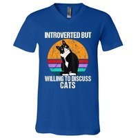 Vintage Introverted But Willing To Discuss Cats Introverts Gift V-Neck T-Shirt