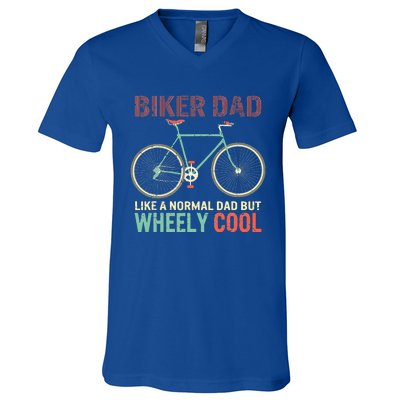 Vintage I'm Biker Dad Fathers Day Wheely Cooler V-Neck T-Shirt