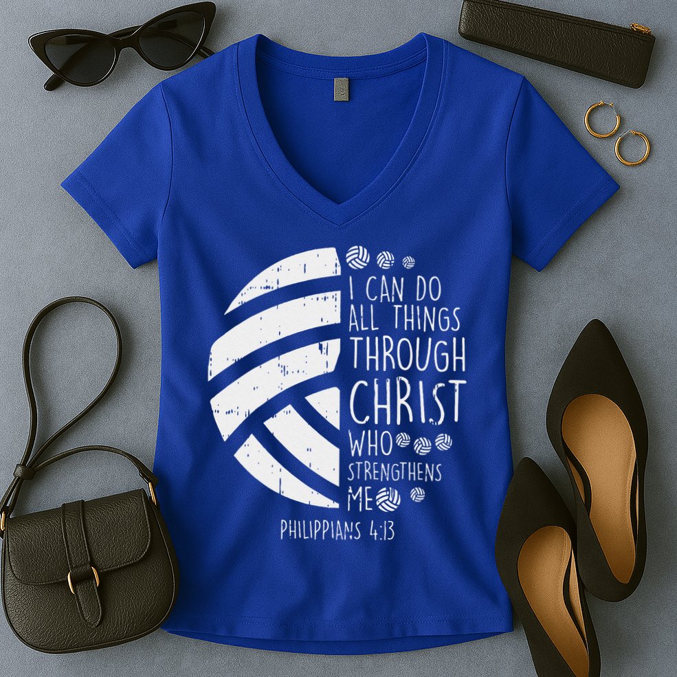 Volleyball I Can Do Things Bible Verse God Jesus Gift Women's V-Neck T-Shirt