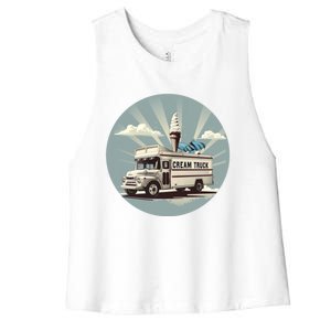 Vacation Ice Cream Truck Costume For Summer Memories Lovers Gift Women's Racerback Cropped Tank