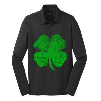 Vintage Irish Clover St Patrick's Day Lucky Graphic Gift Silk Touch Performance Long Sleeve Polo