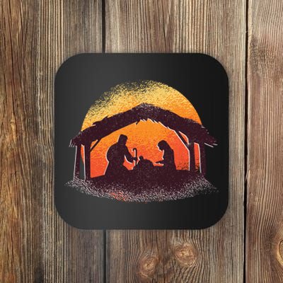 Vintage Illustration Christmas Nativity Scene Religious Coaster