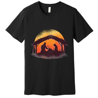 Vintage Illustration Christmas Nativity Scene Religious Premium T-Shirt