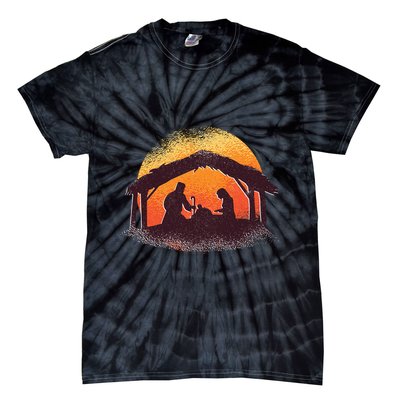 Vintage Illustration Christmas Nativity Scene Religious Tie-Dye T-Shirt