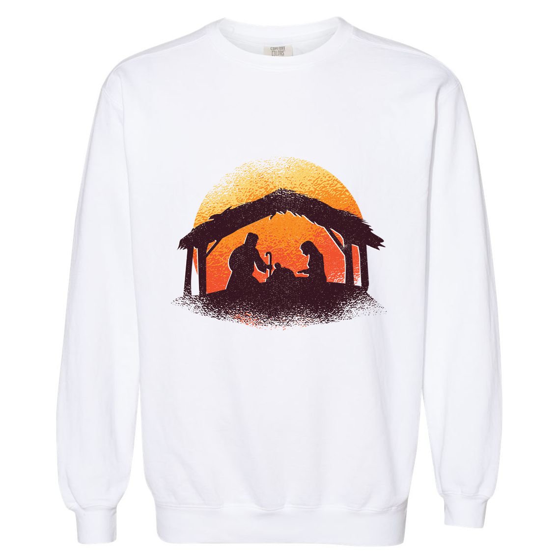 Vintage Illustration Christmas Nativity Scene Religious Garment-Dyed Sweatshirt