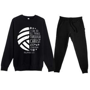 Volleyball I Can Do Things Bible Verse God Jesus Gift Premium Crewneck Sweatsuit Set