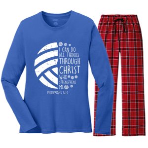 Volleyball I Can Do Things Bible Verse God Jesus Gift Women's Long Sleeve Flannel Pajama Set 