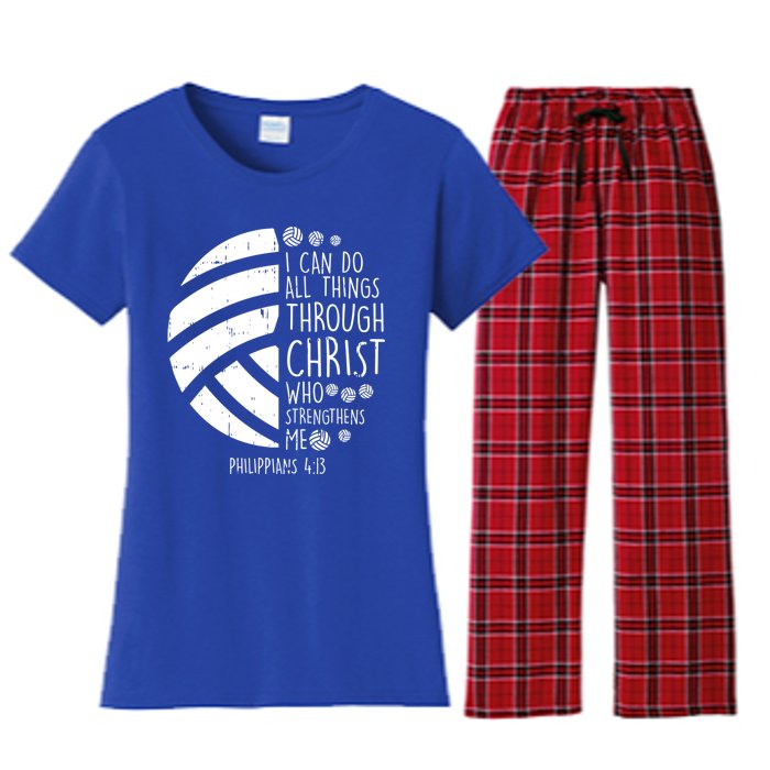 Volleyball I Can Do Things Bible Verse God Jesus Gift Women's Flannel Pajama Set